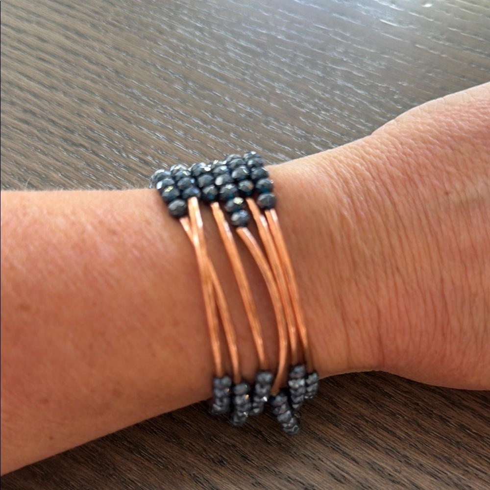 Beaded Copper Multi-Row Bracelet - Gray Beads